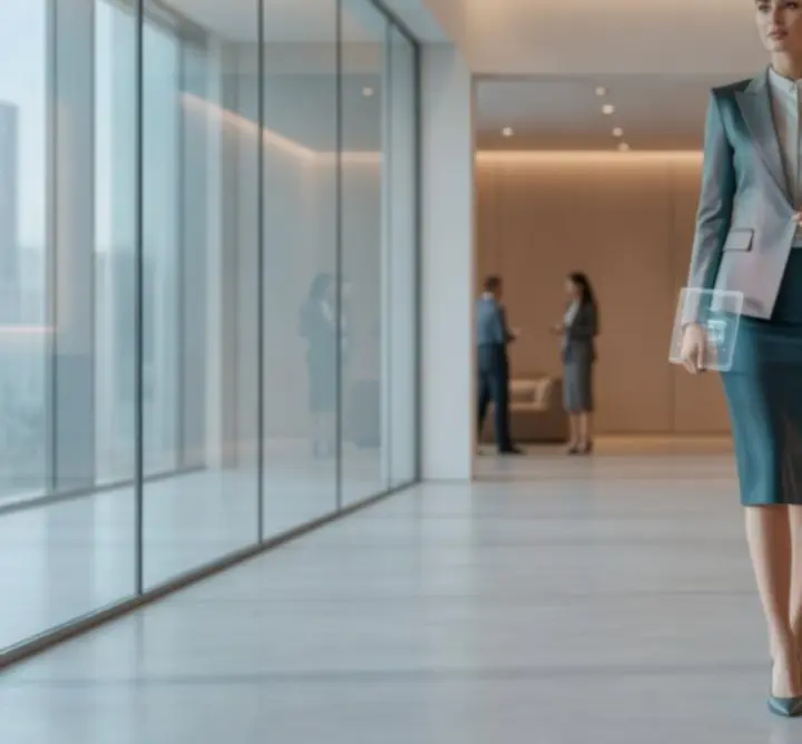 Modern, 2026-os üzleti szett világos blézerrel és elegáns nadrággal